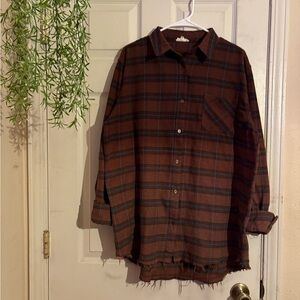 Brown Plaid Button-Up Shirt